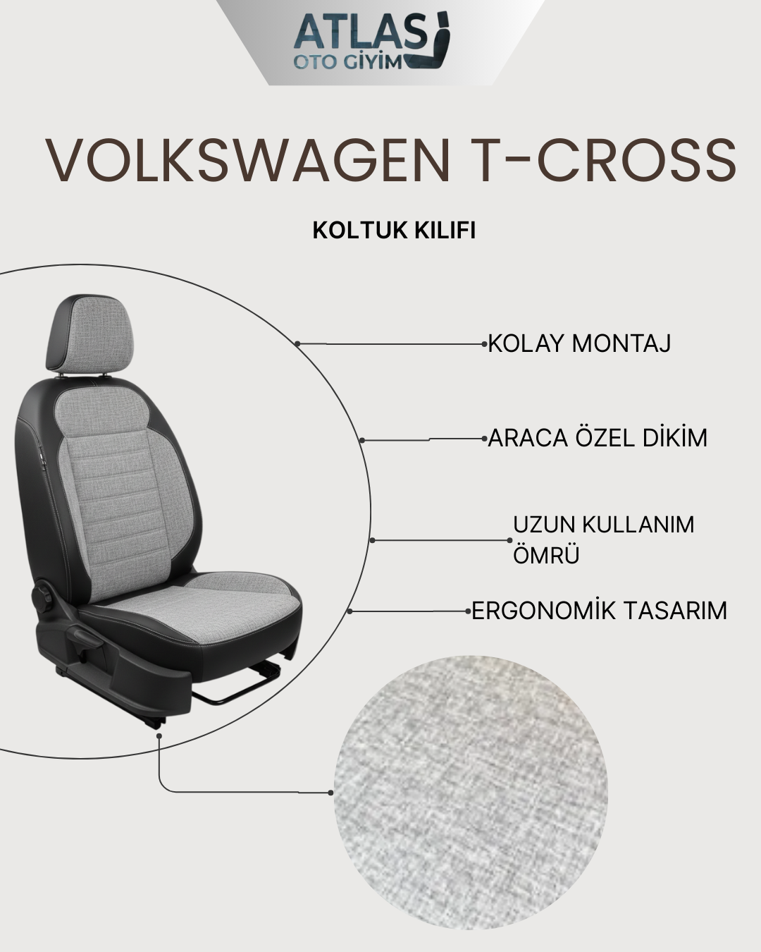 VOLKSWAGEN T-CROSS ARACA ÖZEL KOLTUK KILIFI - Görsel 2
